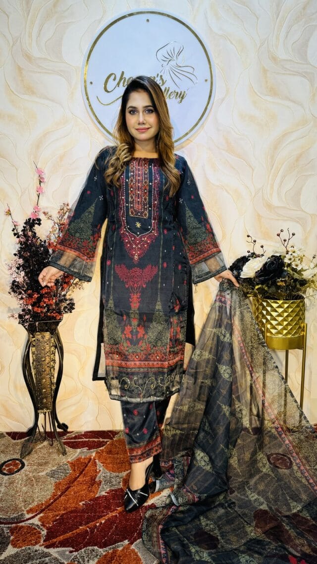 Organza party wear ready 3 piece