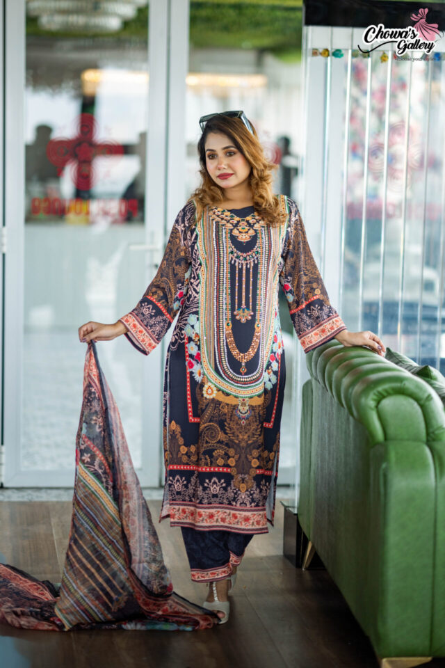 Double jorjet fully stiched 3 piece set - Image 2