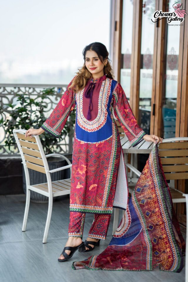 Double jorjet fully stiched 3 piece set