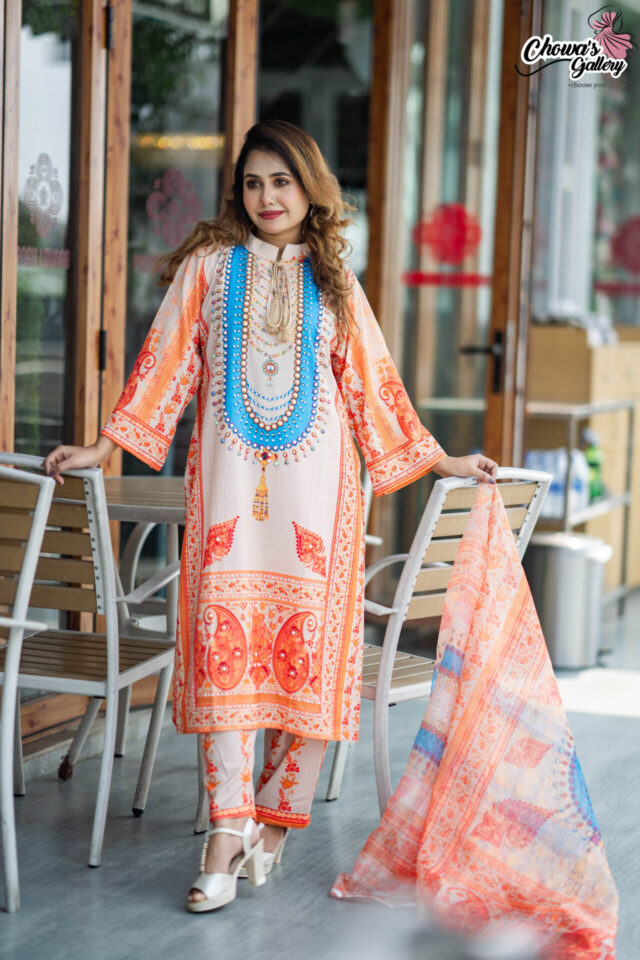 Double jorjet fully stiched 3 piece set